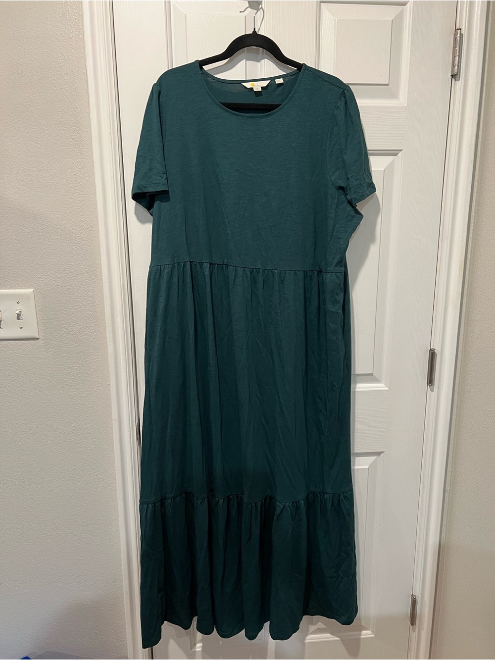 Boden Teal Tiered Short-Sleeve Maxi Dress
